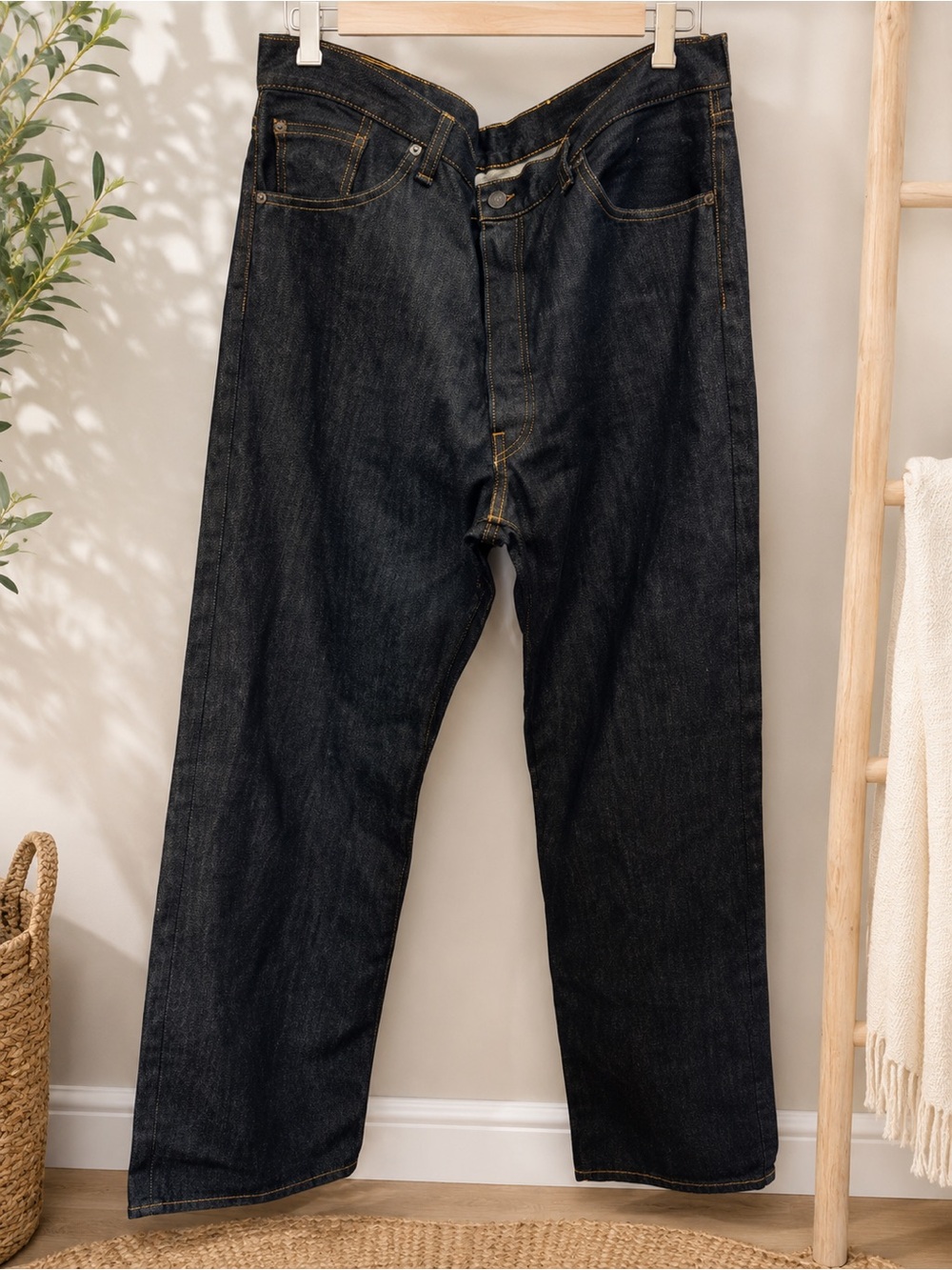 Levi's Men's Jeans Dark Indigo 36x32 501 Original Fit Straight Leg Button Fly